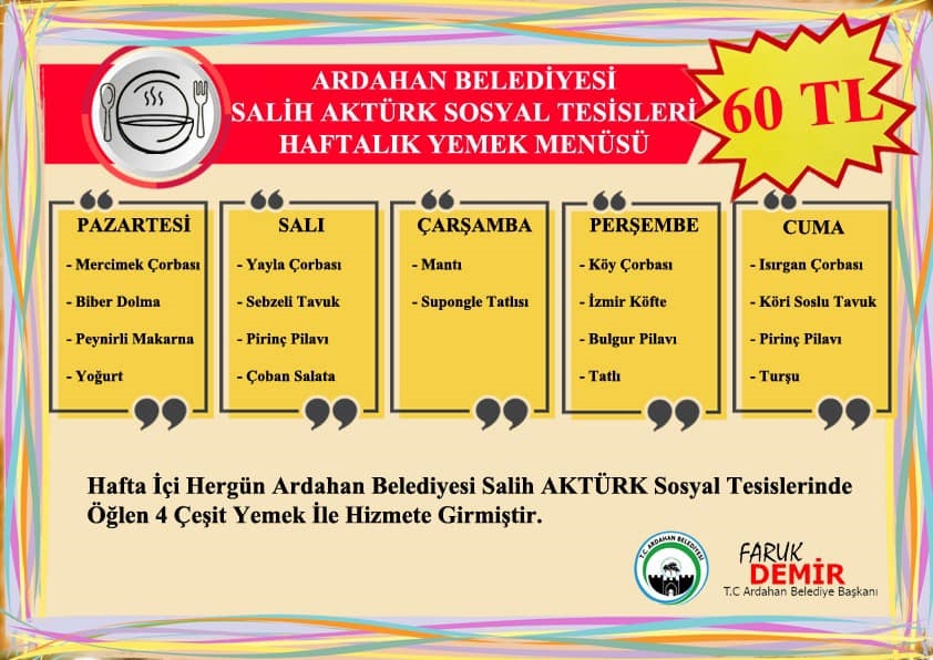 Ardahan Belediyesi dört çeşit yemeği 60 liradan sunmaya başladı