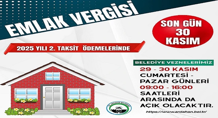 Ardahan’da Emlak Vergisi 2. Taksit Ödemelerinde Son Gün 30 Kasım
